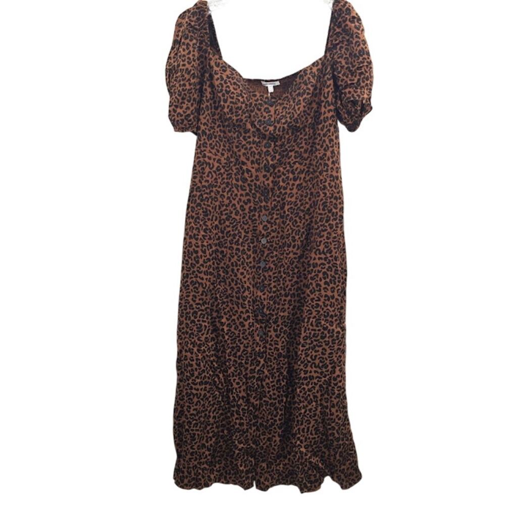 Good American Leopard Print Dress Corset Puff Sleeve Maxi Size 4 NWT